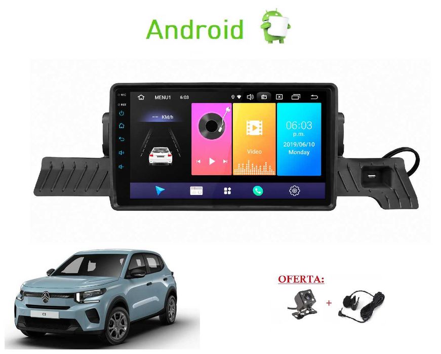 (NOVO) Rádio 2DIN 9" Citroen C3 (Modelos após 2024+) • Android [4+64GB]