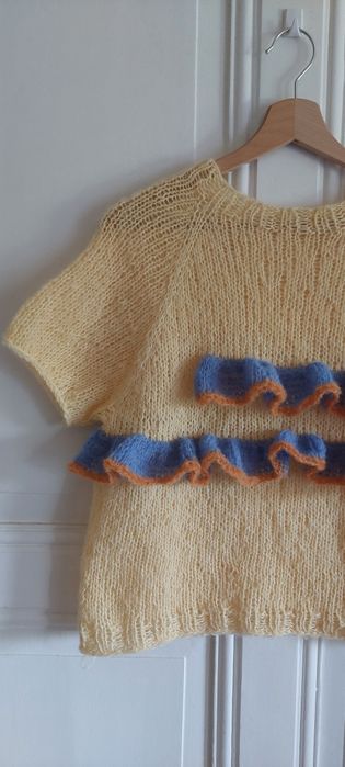 sweterek chmurka alpaka jedwab rękawy krótkie handmade