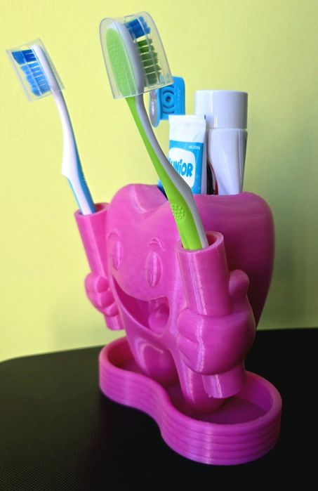 Suporte Escovas de Dentes Infantil Rosa – Dente Feliz 3D