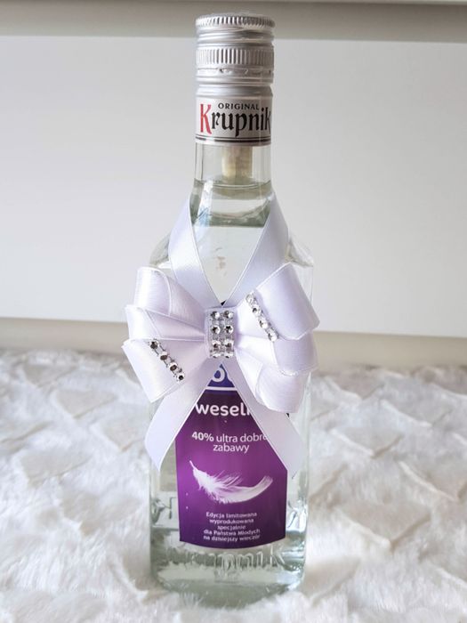 Kokardki na butelki/alkohol weselny białe srebrne, złote, różowe...
