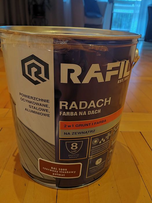 Farba na dach firmy Rafil 10l, czerwony tlenkowy półmat