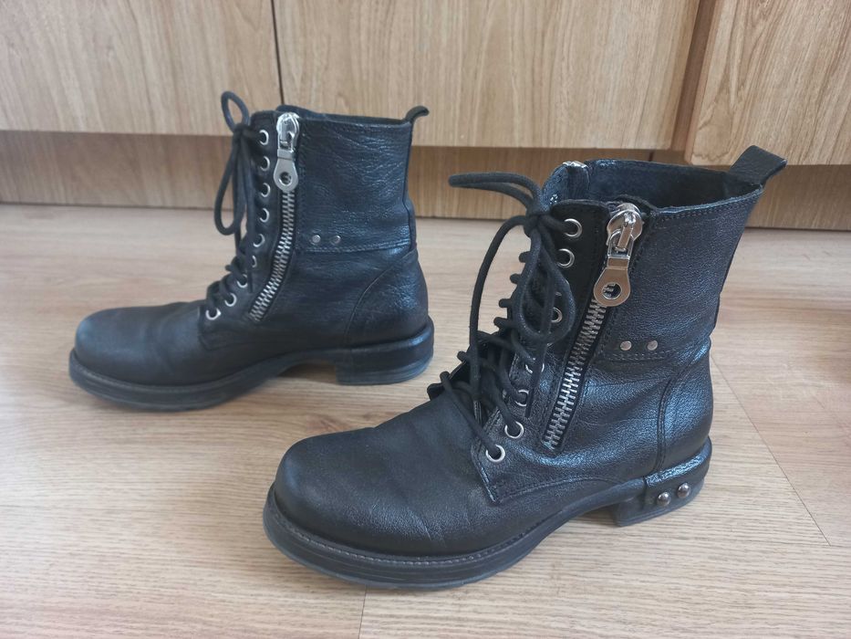 JUICE SHOES botki czarne ćwieki dżety skóra naturalna skórzane 37 24cm