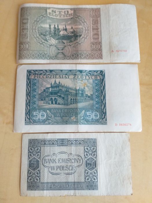 Banknoty kolekcjonerskie 100, 50, 20, 10, 5 zł.