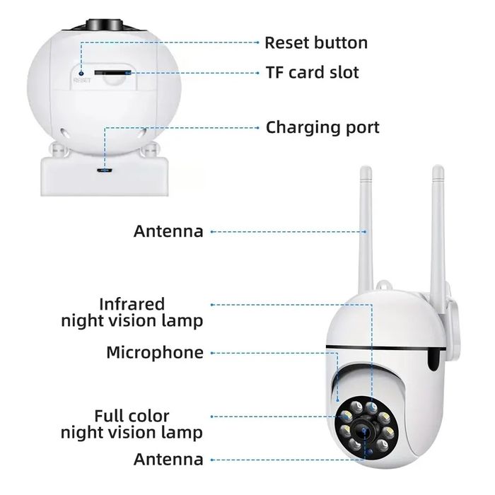 Câmara de Segurança com Visão Noturna a Cores, sem Fio (Artigo Novo)
