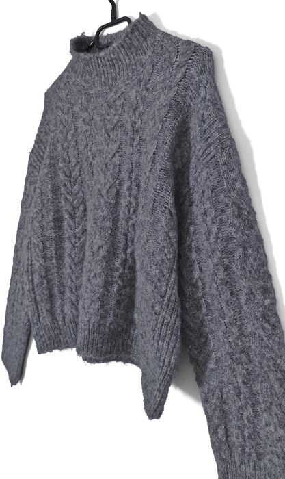 Sweter Półgolf Splot Warkocze Szary Mango |R. M