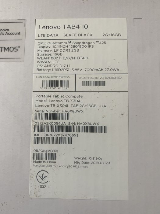 Планшет lenovo tab 4 10