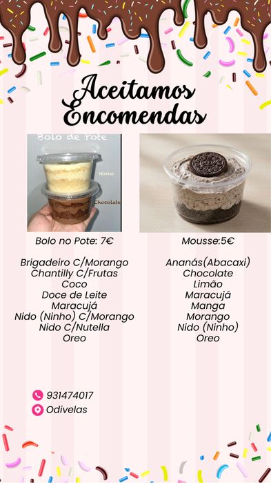 Bolo no pote e mousse no pote