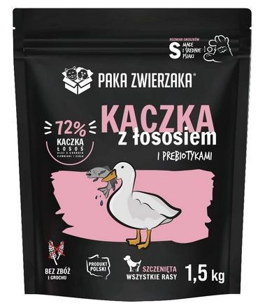 Hipoalergiczna karma dla szczeniąt Paka Zwierzaka Kaczka i Łosoś 1,5kg