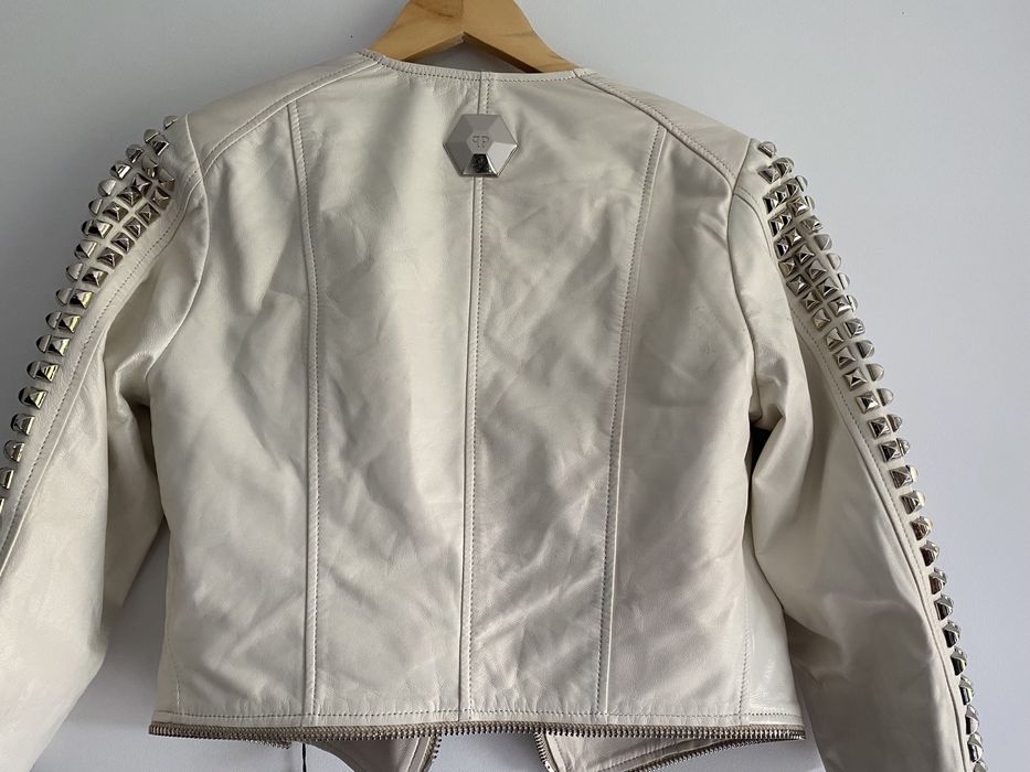 Philipp Plein kurtka skórzana ćwieki ramoneska S 36 kremowa nowa