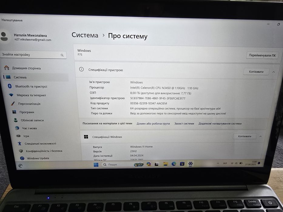 Ноутбук Teclast F7S 14.1"Full HD ультрабук 8GB ОЗУ / SSD 128gb + Win11