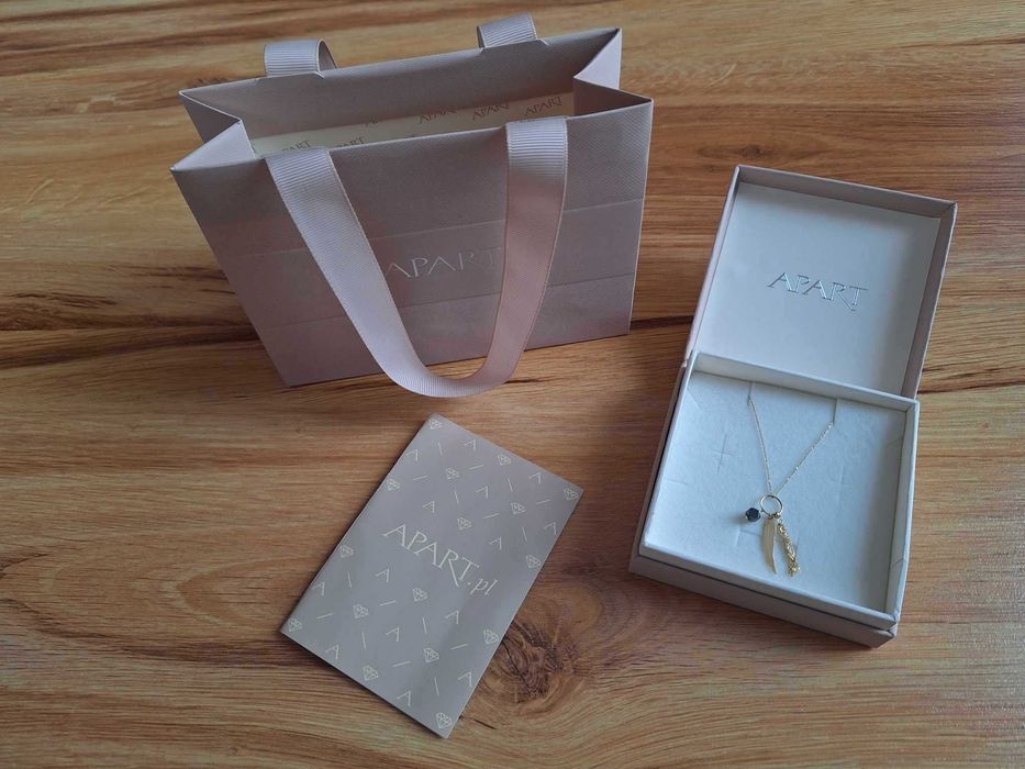 złoty naszyjnik apart 585 złoto hematyt zawieszka pióro nowy metka