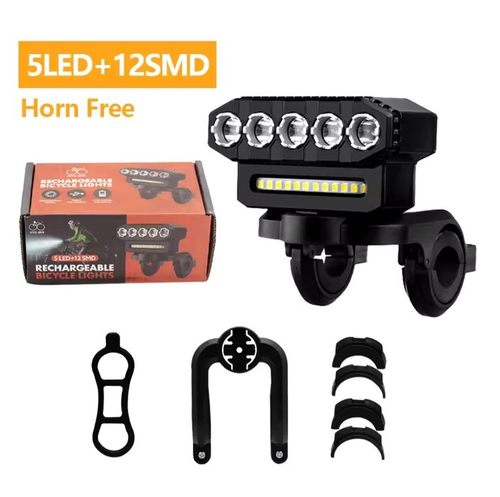 Вело фонарь 5 LED + 12 SMD, TYPE-C, IP 44