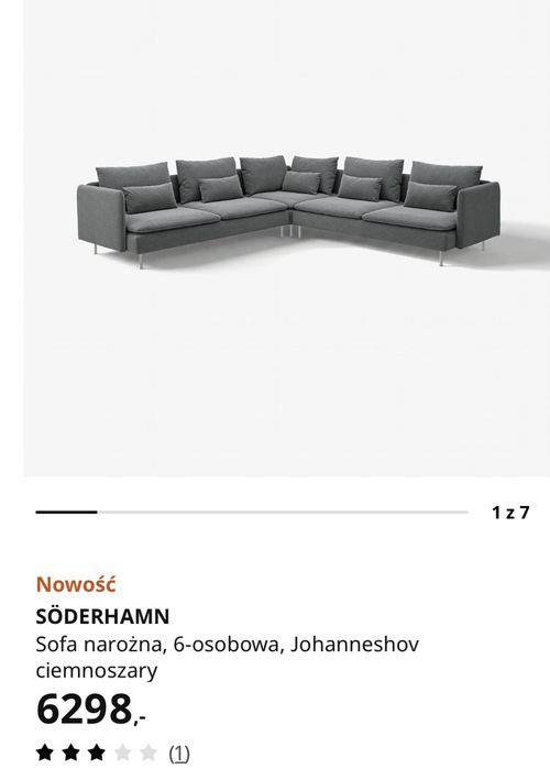 Kanapa narożnik ikea soderhamn szary jak nowy