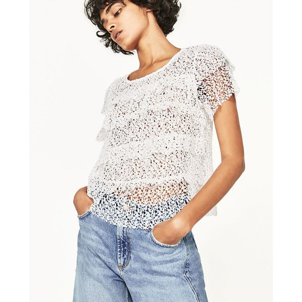Zara bluzka top z gipiurą koronka falbana