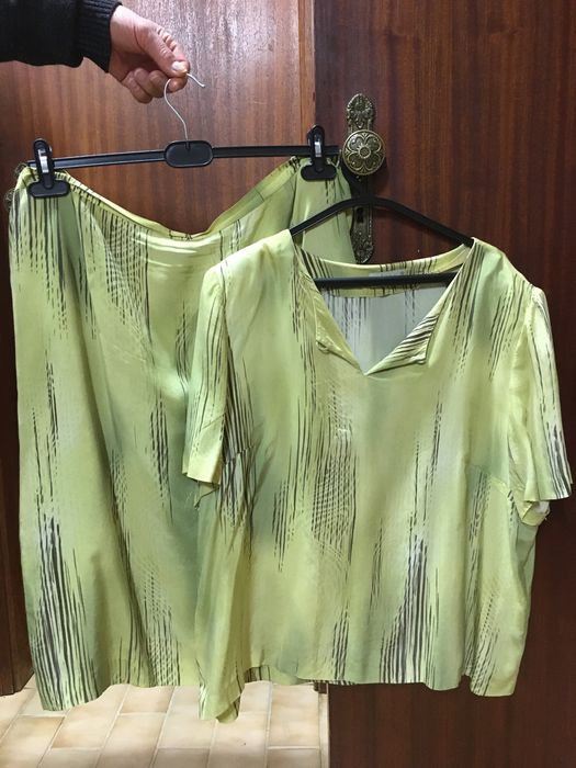 Conjunto (DALI blusa+saia) senhora, de verão, tam. 54, tons verdes