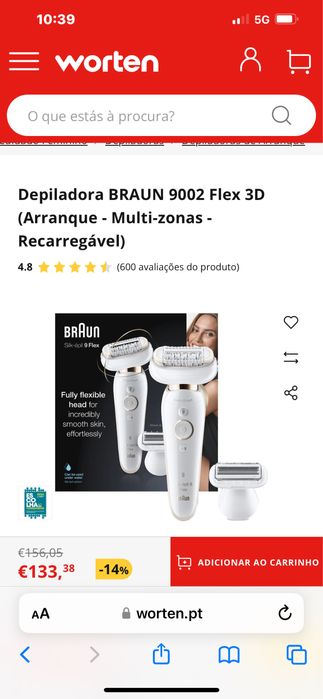 Depiladora BRAUN 9002 Flex 3D (Arranque - Multi-zonas - Recarregável)