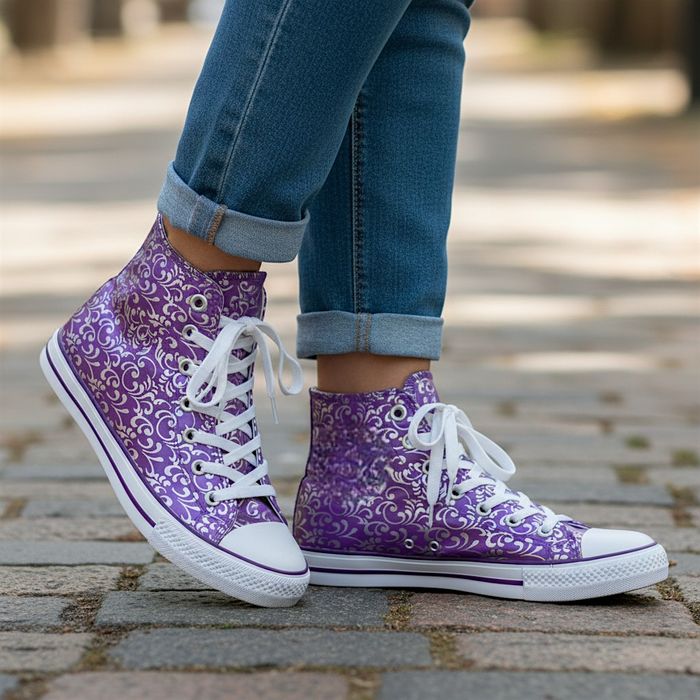 Damskie trampki wysokie fioletowe we wzory buty sportowe 6644 rozm. 37