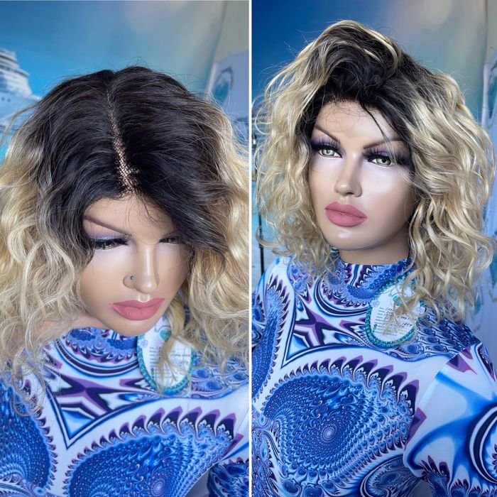 Натуральный парик имитация кожи славянский волнистый волос кудри блонд