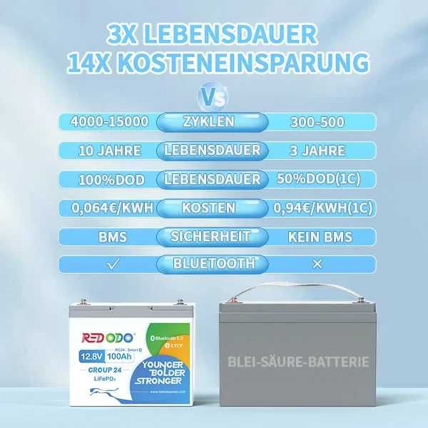 Redodo GROUP24 12.8V 100Ач 1280Wh LiFePO4 Bluetooth Чек Гарантія