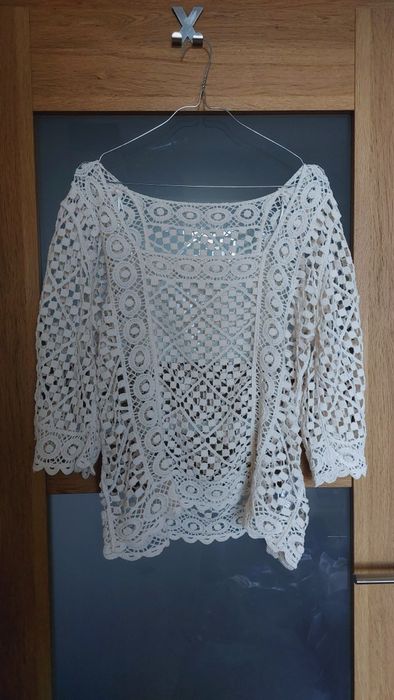 Bluzka damska narzutka dziury pleciona beżowa boho vintage S M L Next