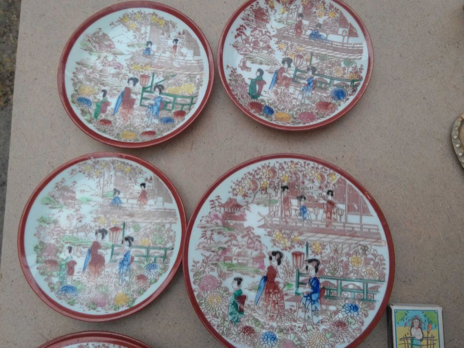 чайный сервиз Гейша Япония фарфор посуда латунь Индия