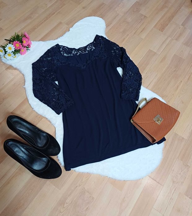 Granatowa bluzka damska Amisu rozmiar L z koronką elegancka