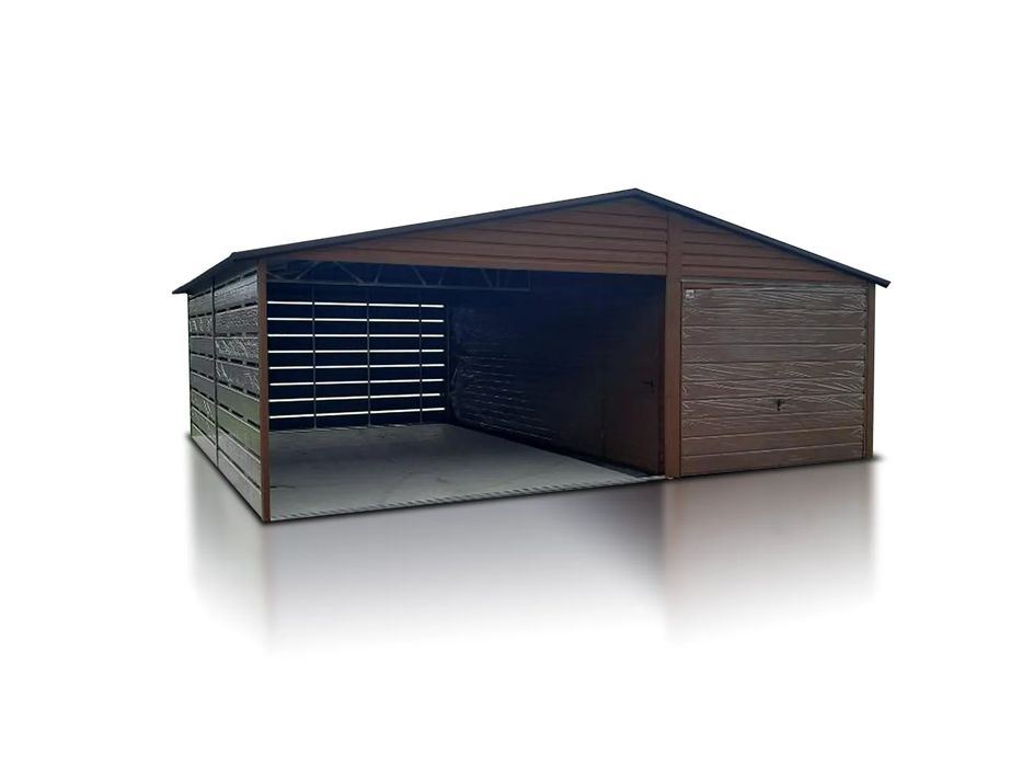 Garaż jednostanowiskowy 3x5 m Wiata 4 m - Dach dwuspadowy, Brama uchyl