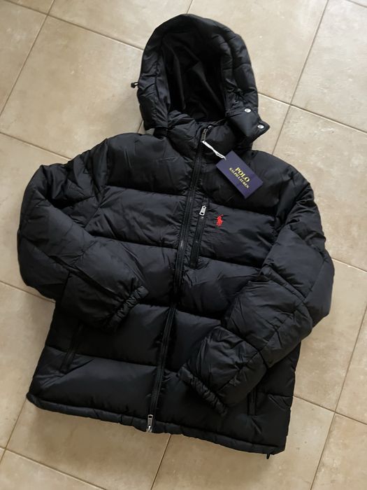Puffer Casaco Polo Ralph Lauren preto e vermelho