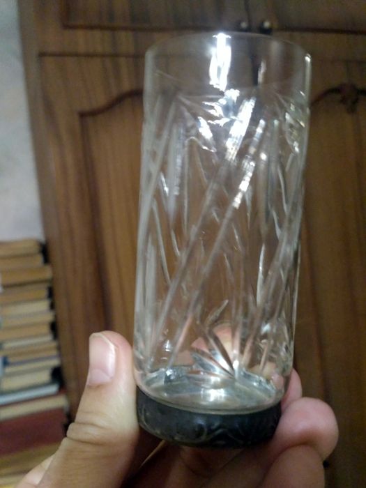 Хрустальный графин, рюмки-стопки  10 шт и 3 шт с мельхиоровым дном