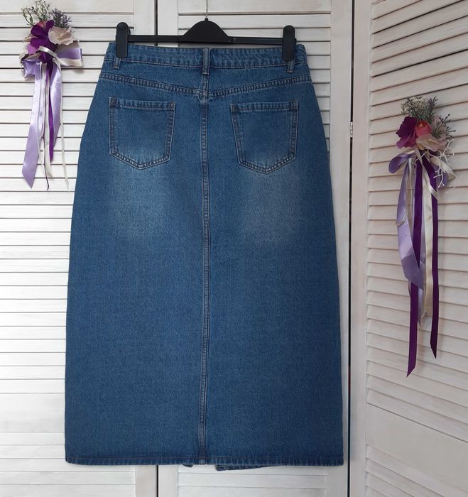 Джинсовая, актуальная юбка миди с разрезом спереди shein