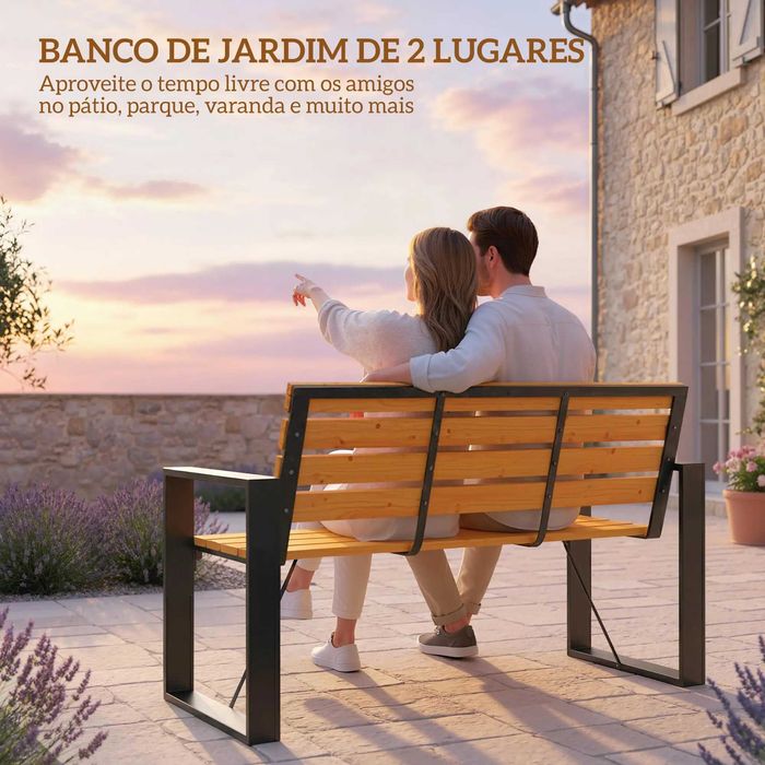 Banco de Jardim Exterior de 2 Lugares com Encosto e Assento Ripado em Madeira