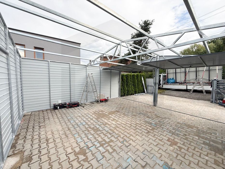 garaż blaszany 6x5, 6x6 dwuspadowy brama segmentowa grafit