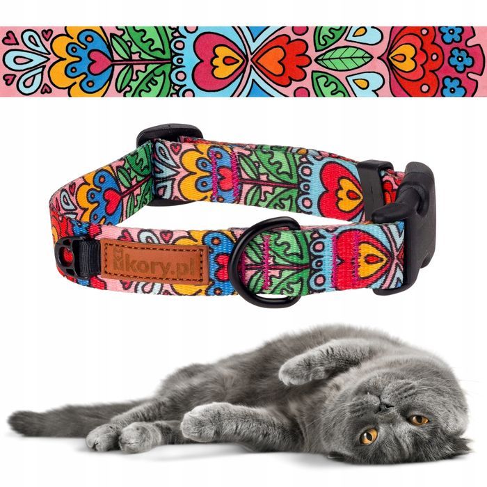 urocza obroża dla dużego wychodzącego kota 34-40 cm z regulacją  love