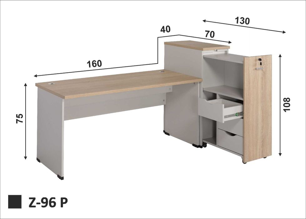 Biurko 160 cm z szafką boczną dąb sonoma + popiel od producenta