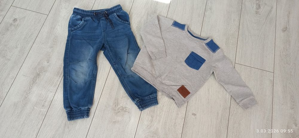 Joggery 104 + bluza szara sweter 110