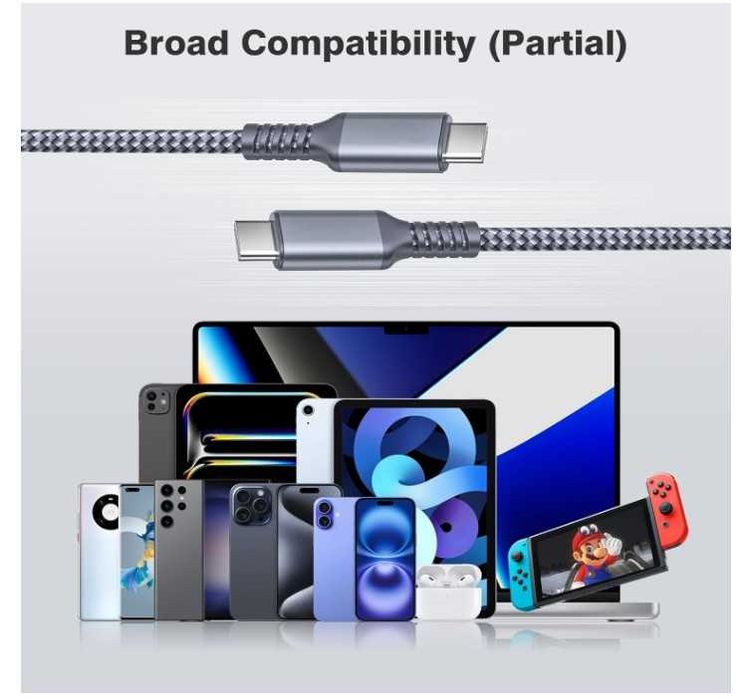 Kabel USB C do USB C w oplocie 3 sztuki 1/2/3m szary Elebase