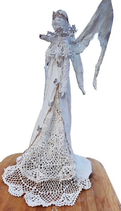 Piękny biały anioł,,figurka rzemiosło handmade powertex 47cm,prezent