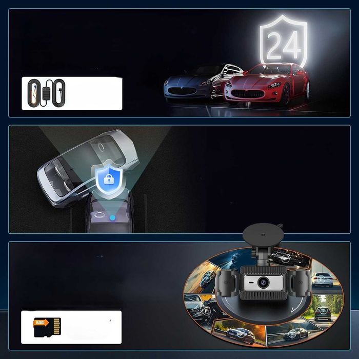Kamera Samochodowa Wideo rejestrator 4 360° 1080P G-Sensor Noc 64GB