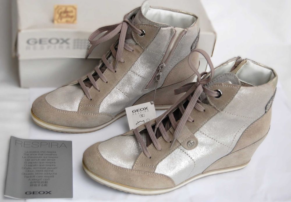 Nowe sneakersy damskie Geox D Illusion r.41 zamsz skóra srebrne szare