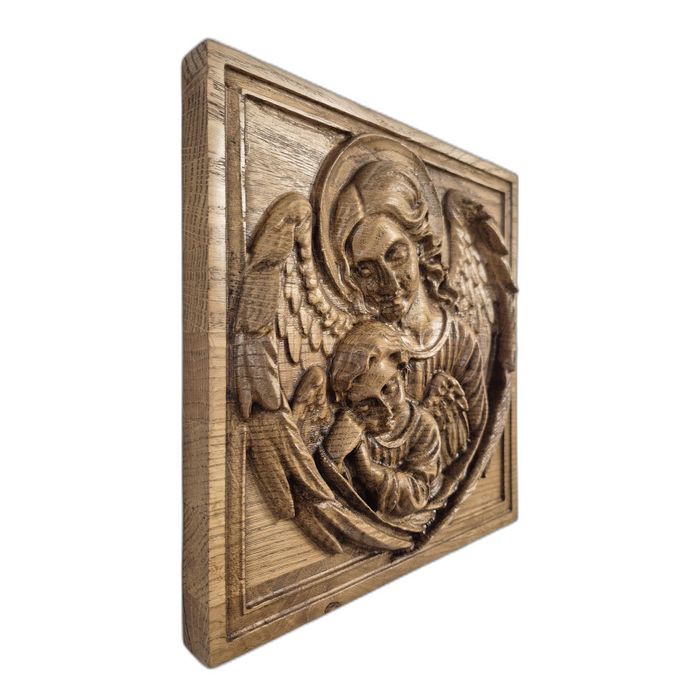 Płaskorzeźba z drewna – Anioły, ochrona i spokój, PREZENT
