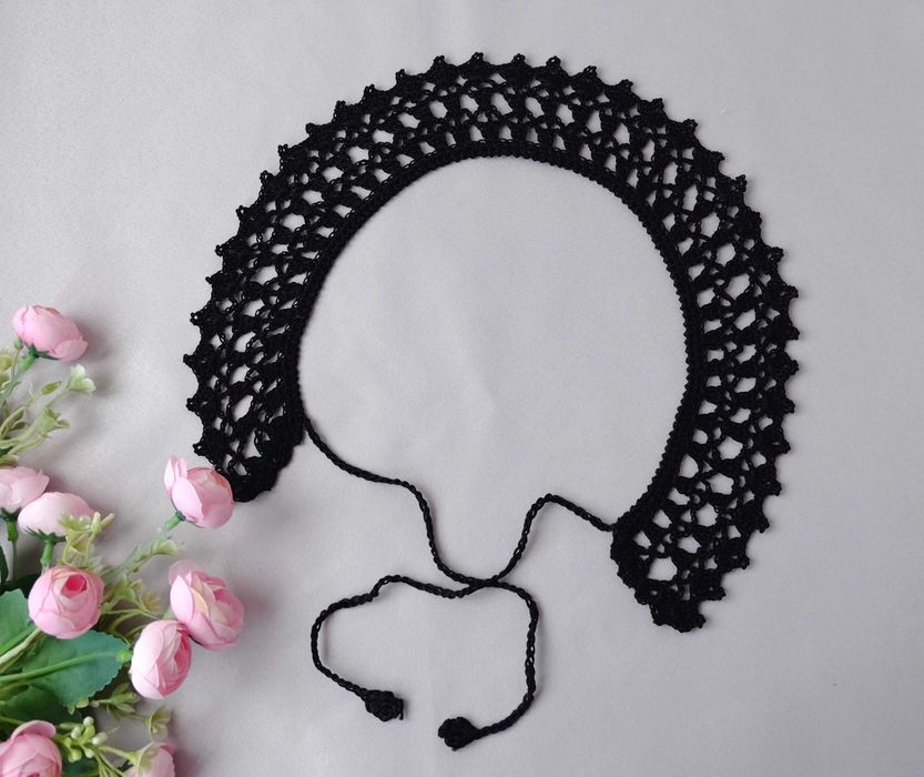 Комірець, комір ажурний в'язаний гачком, черный воротник крючком