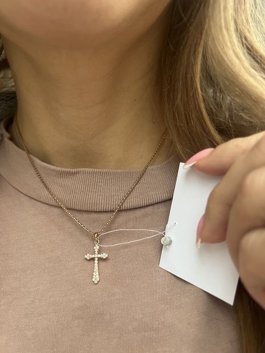 Золотой крестик с бриллиантами 0,19ct красное золото 585 проба