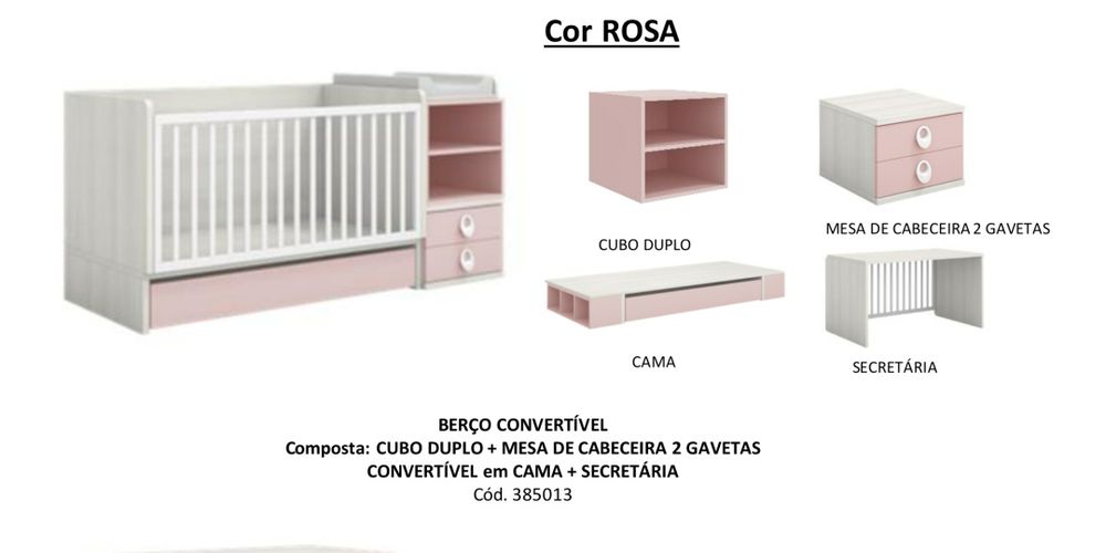 Berço c/ Trocador Conversível em quarto solteiro rosa