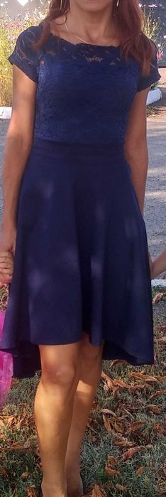 Распродажа Платье с открытой спинкой электрик ажурные рукава xs s 42