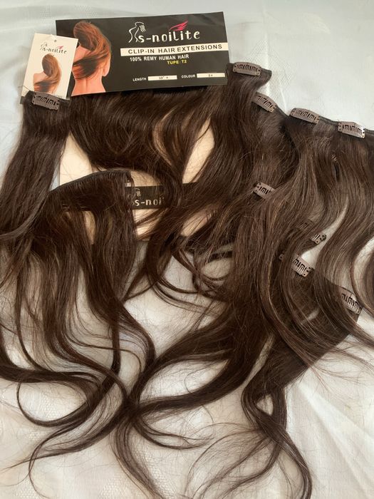 Трессы на заколках , натуральные , новые в упаковке , каштан