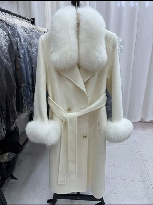 Kontantto plaszcz kaszmirowy czarny futro lis xs-xl