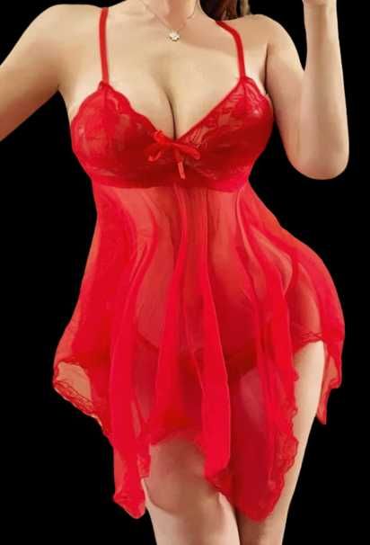 A012 seksowna koszula nocna prześwitująca bielizna XS S M + stringi