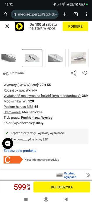 Nowy okap Amica, w oryginalnym opakowaniu