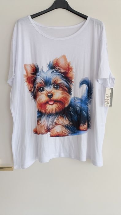 Bluzka plus size t-shirt piesek 48/50/52/54