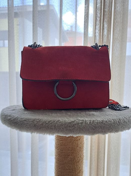 Mala de senhora em pele, cor vermelho